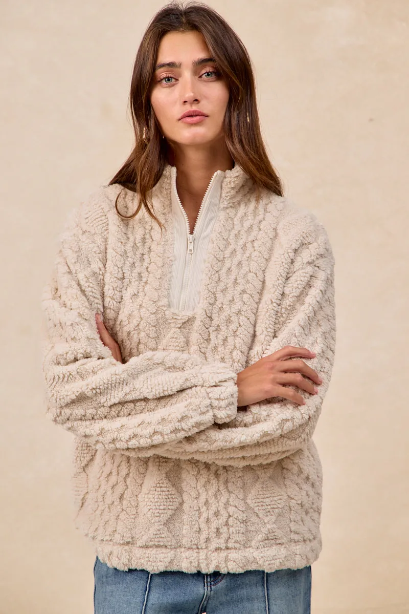 Outdoor Friendly Layered Wear IT4700S-01 | PATTERNED SOFT FLEECE HALF ZIP UP TOP