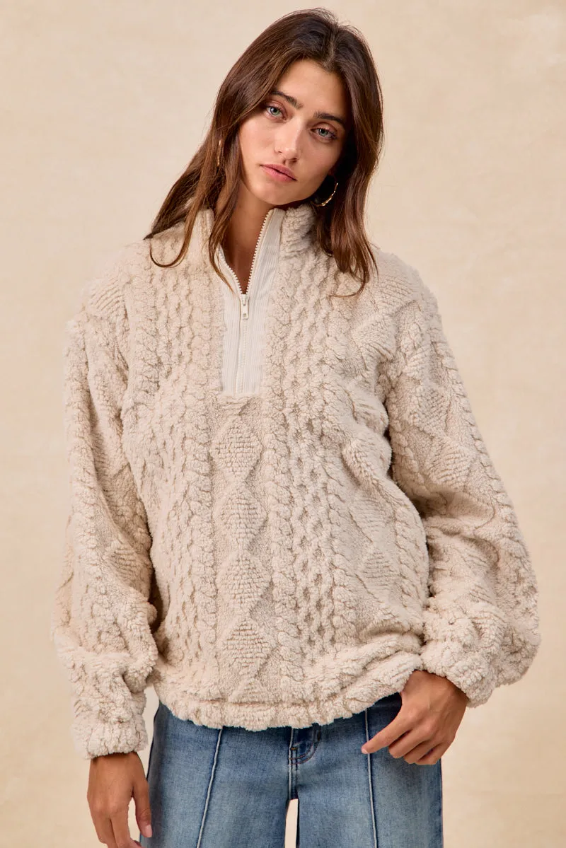 All Year IT4700S-01 | PATTERNED SOFT FLEECE HALF ZIP UP TOP