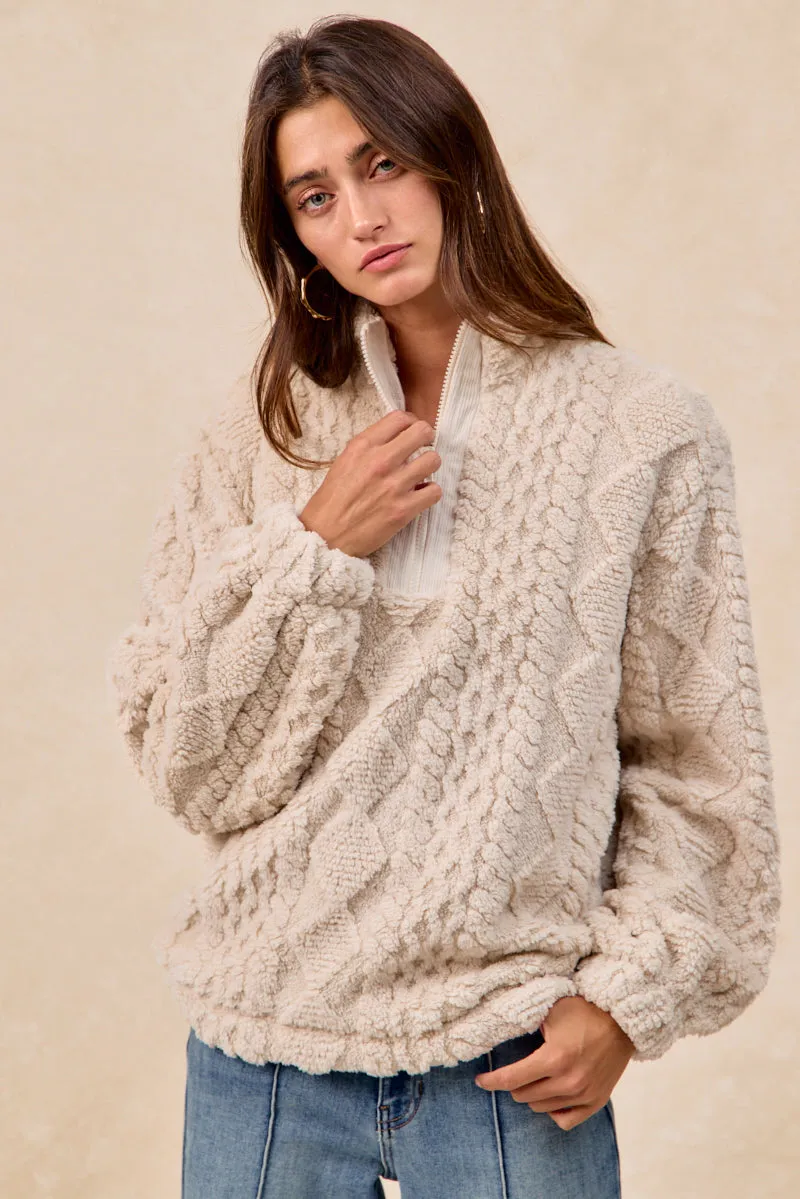 Long Sleeves Simple Fit IT4700S-01 | PATTERNED SOFT FLEECE HALF ZIP UP TOP