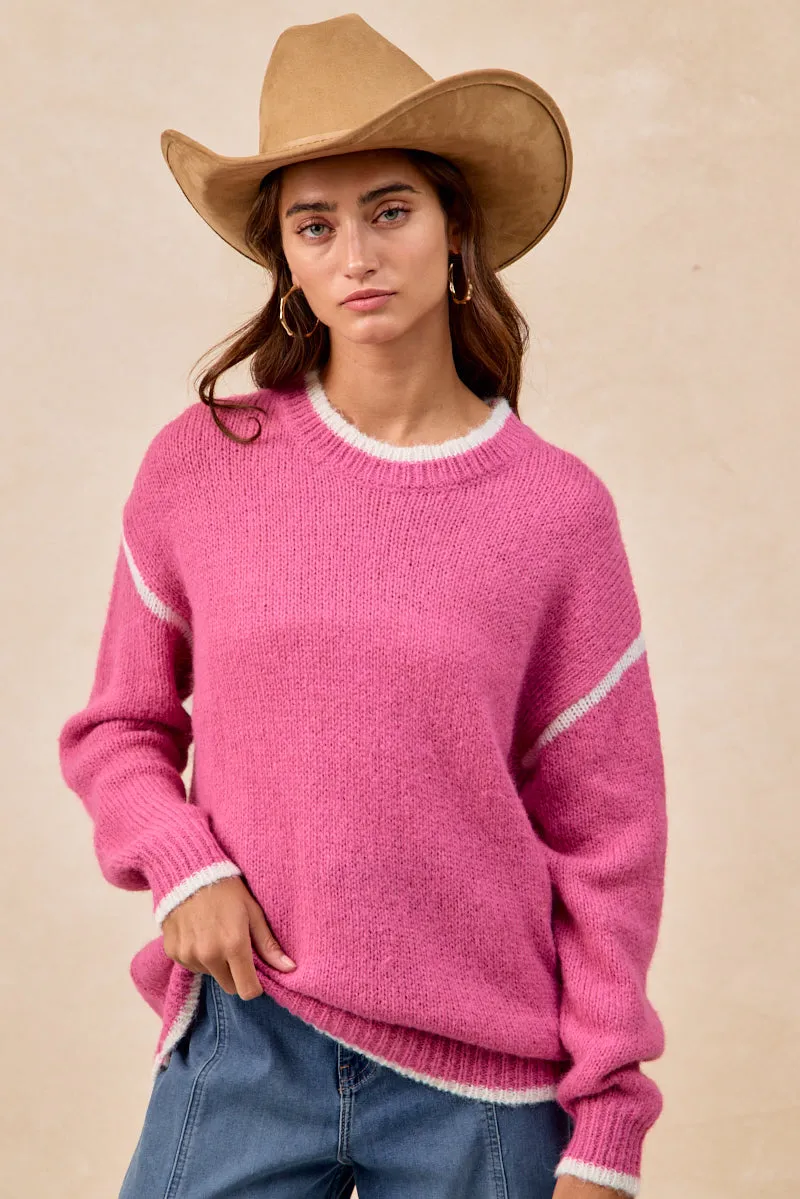 Weekend Ready Look simple design IT4702H-01 | LIGHT WEIGHT MOCKNECK SWEATER WITH CONTAST EDGE