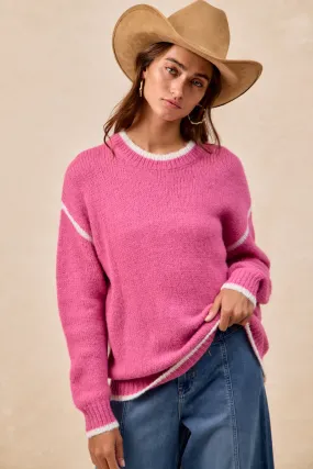 IT4702H-01 | LIGHT WEIGHT MOCKNECK SWEATER WITH CONTAST EDGE Transitional Weather Piece