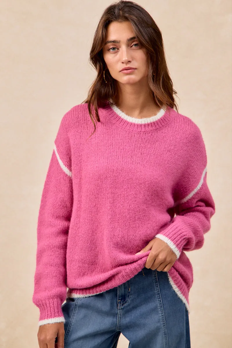 IT4702H-01 | LIGHT WEIGHT MOCKNECK SWEATER WITH CONTAST EDGE Street Look