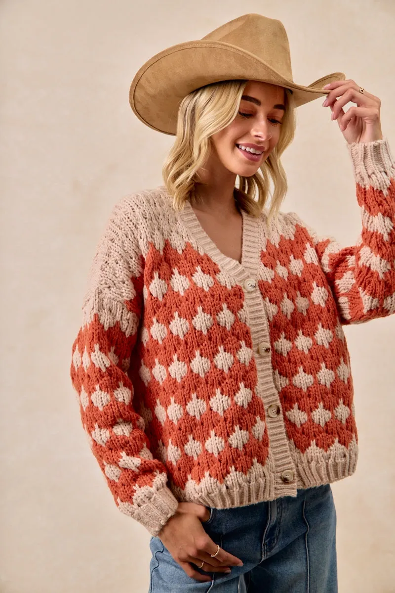 Calm Day Fit Fashion Trend IT4706-01 | TEXTURED SWEATER CARDIGAN WITH BUTTONED CLOSURE