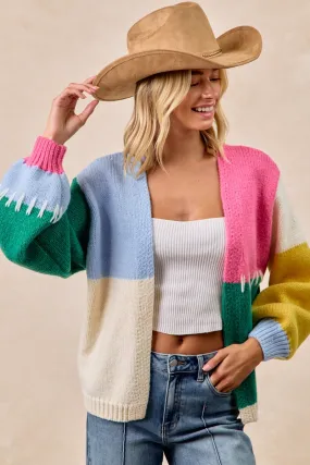 IT4707-01 | COLOR BLOCK SWEATER OPEN CARDIGAN Relaxed Layers