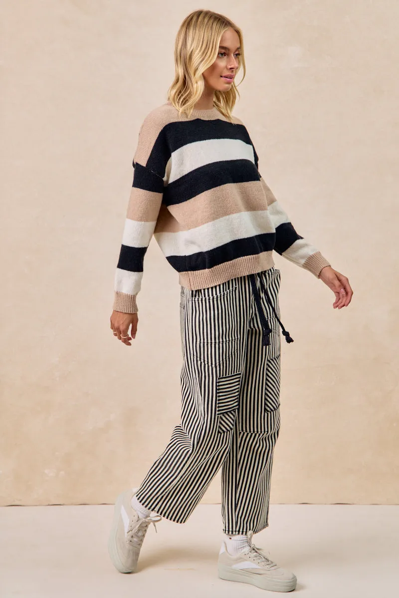 IT4710-01 | COLOR BLOCK STRIPED SWEATER TOP Dry Fast Modern Travel Look