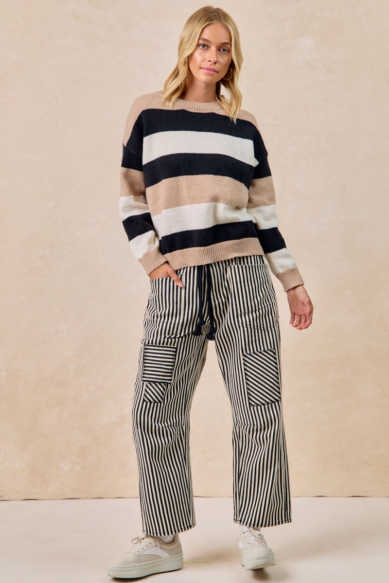 IT4710-01 | COLOR BLOCK STRIPED SWEATER TOP Layering Piece