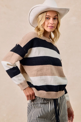Basic Utility IT4710-01 | COLOR BLOCK STRIPED SWEATER TOP