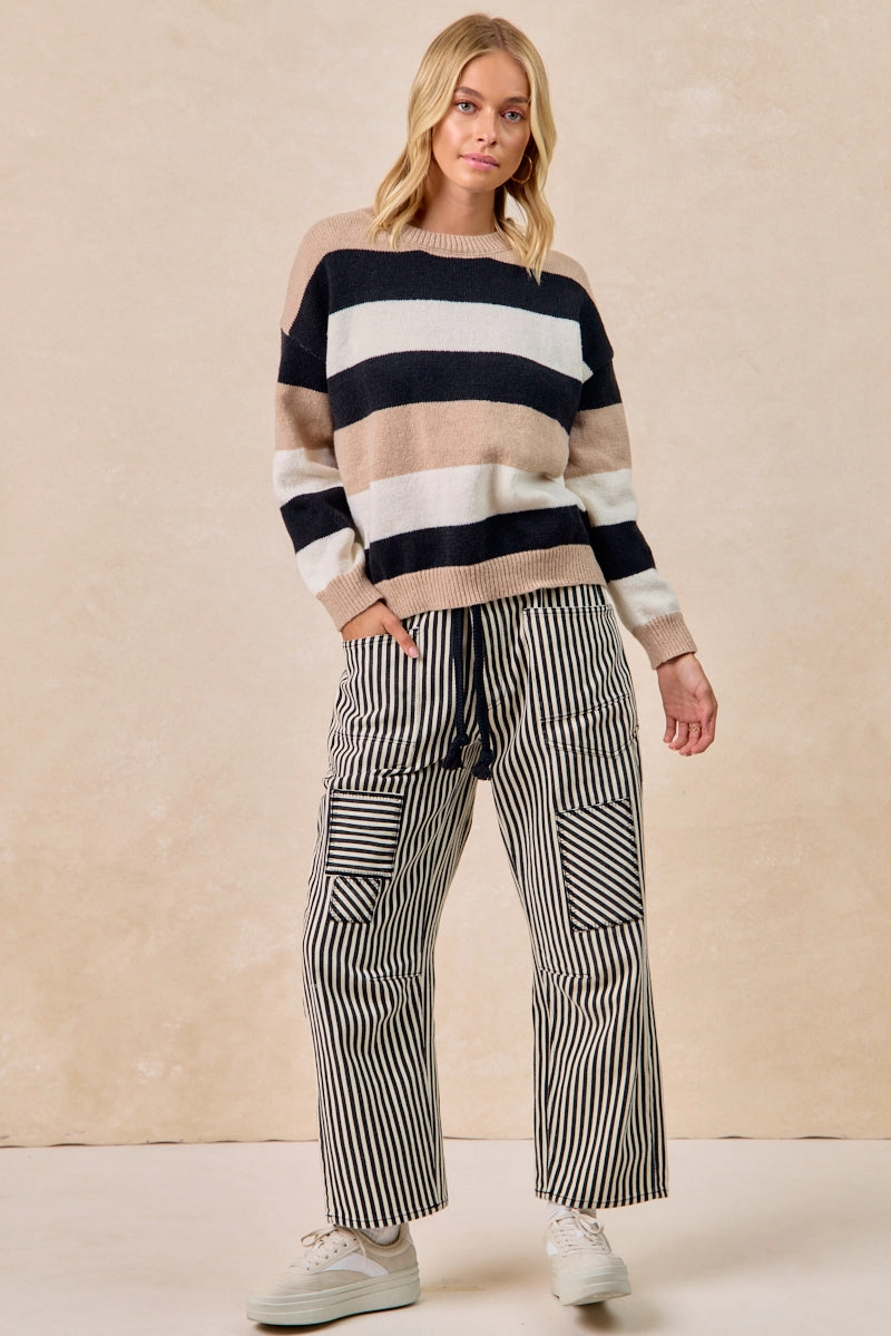 IT4710-01 | COLOR BLOCK STRIPED SWEATER TOP Effortless Look Quick Fit