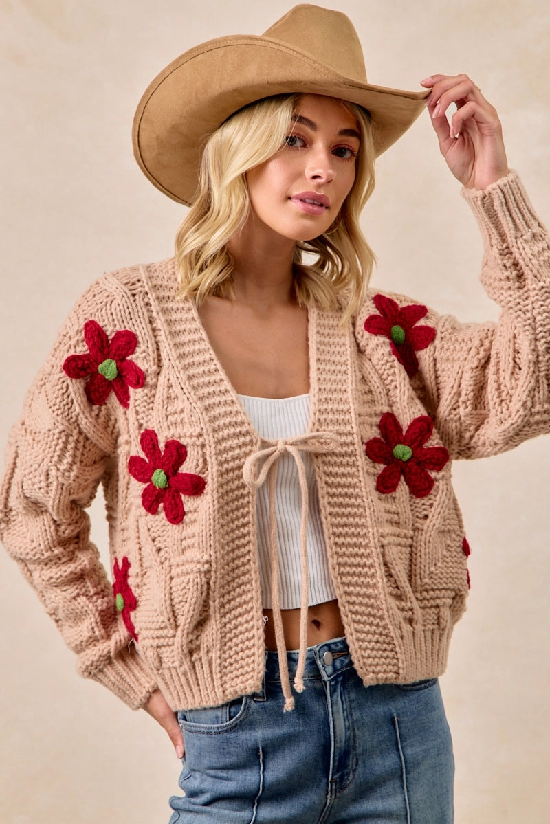 Indoor Comfort Street Comfort IT4711-01 | FLOWER PATCHED TEXTURE WEAVE SWEATER CARDIGAN