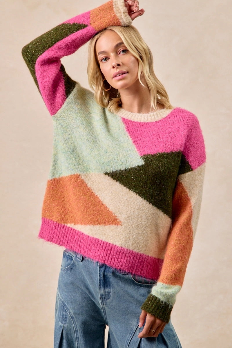 Outdoor Use IT4719-01 | MULTI COLOR BLOCK SWEATER TOP
