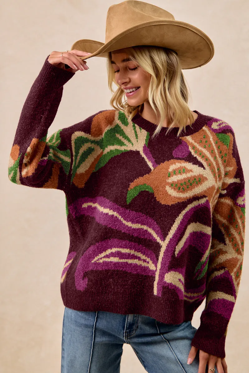 Breathable Lining Design Comfy Street Piece IT4726-01 | FLOWER COZY SWEATER TOP