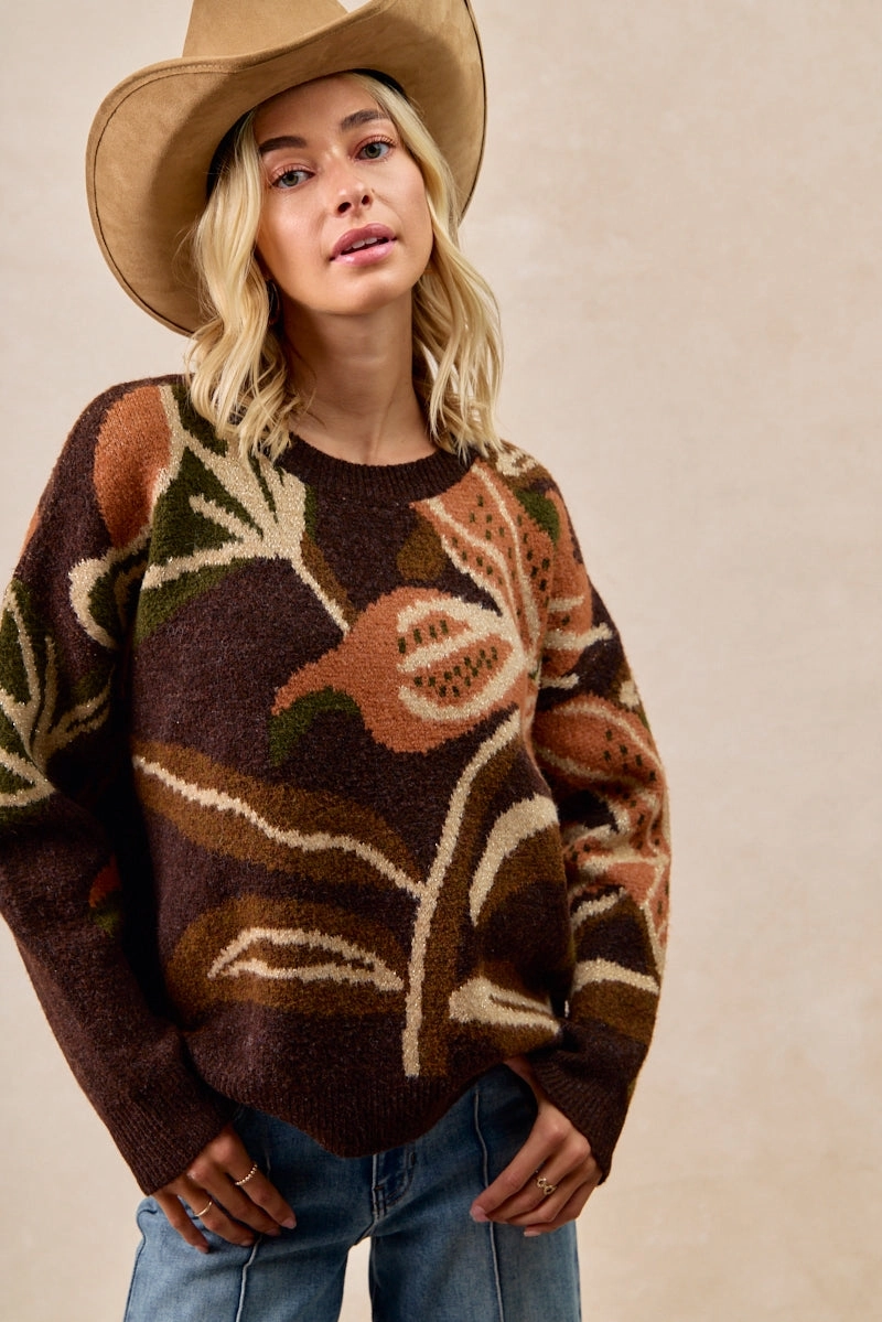 IT4726-01 | FLOWER COZY SWEATER TOP Smooth Finish Relax Fit