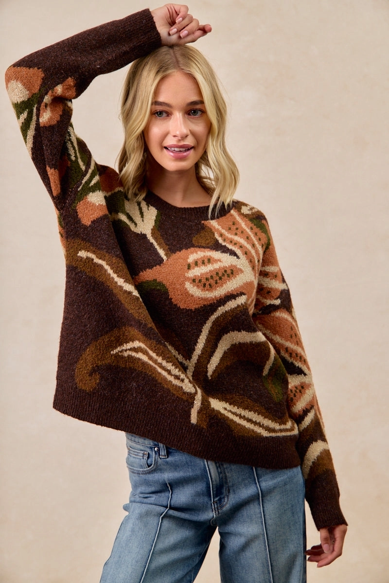 IT4726-01 | FLOWER COZY SWEATER TOP Tall Length Roll-up style