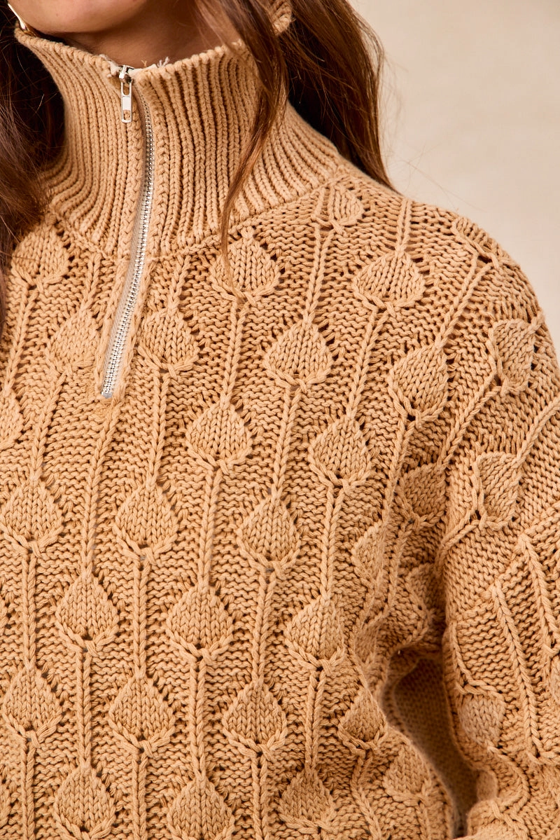 Unique Cut Wool-Blend IT4737G-01 | WASHED TEARDROP PATTERN QUARTER ZIP UP SWEATER