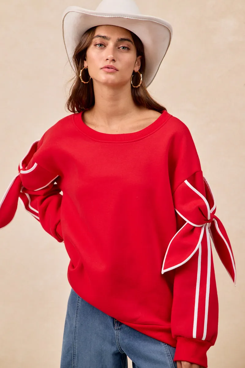 Structured Casual Fit IT4741G-01 | BOW DETAIL SLEEVES FLEECE SWEATSHIRT