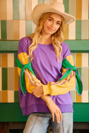 IT4741G-03 | MARDI GRAS BOW FRENCH TERRY SWEATSHIRT Striped Pattern