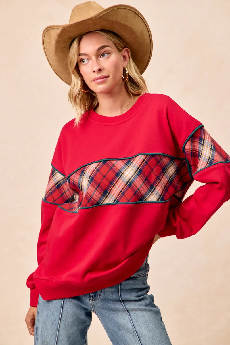 Trendy Feel IT4744S-02 | CHRISTMAS THEME PLAID BLOCK TOP WITH BINDING
