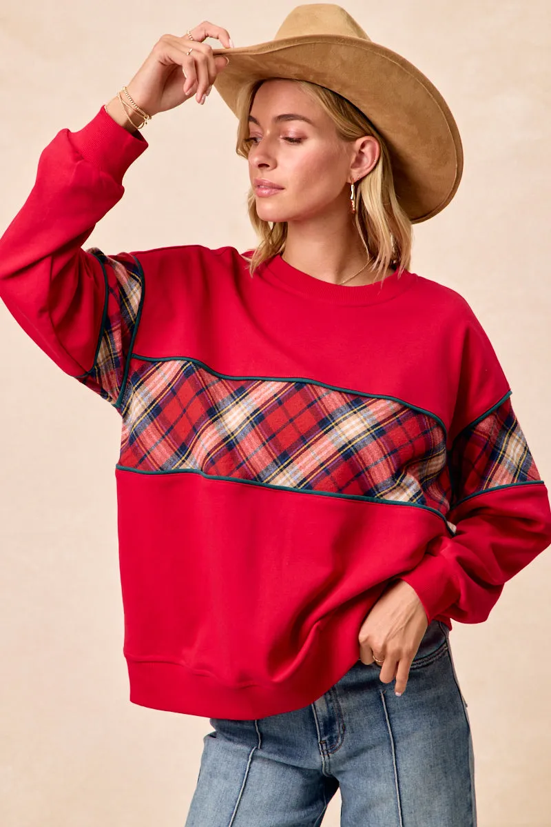 IT4744S-02 | CHRISTMAS THEME PLAID BLOCK TOP WITH BINDING Essential Fit