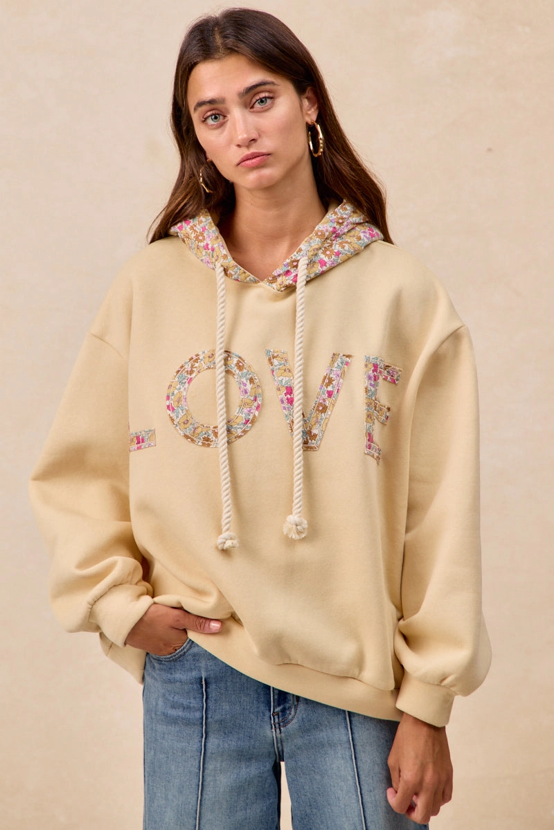 IT4752S-02 | BRUSHED TERRY LOVE LETTER HOOIDE TOP FLOWER PRINT Quick Layer