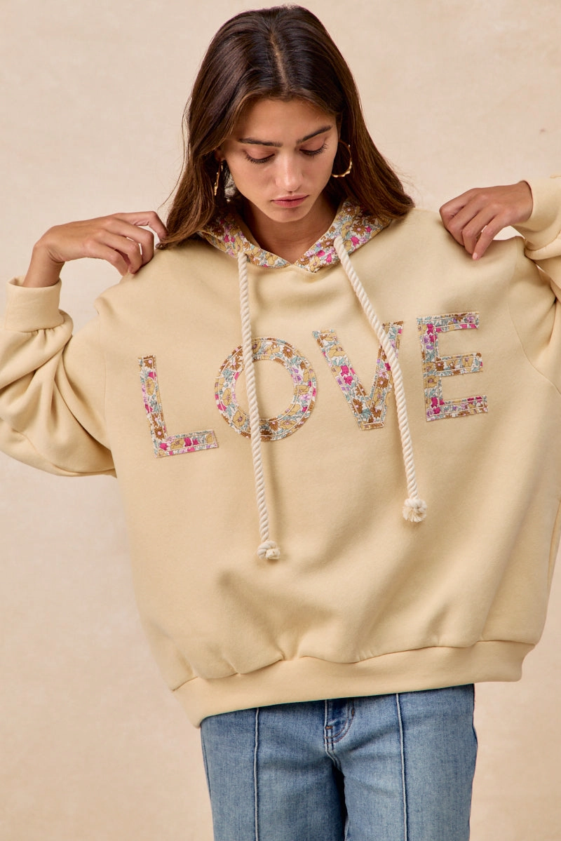 IT4752S-02 | BRUSHED TERRY LOVE LETTER HOOIDE TOP FLOWER PRINT Classic Flow