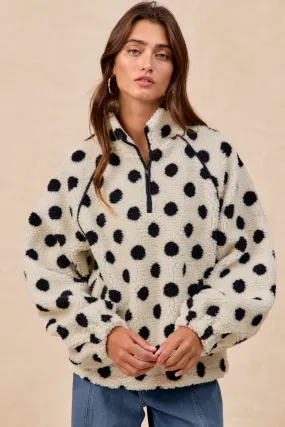 IT4755S-02 | POLKA DOT SHERPA HALF ZIP UP TOP WITH SIDE POCKET Sophisticated Look