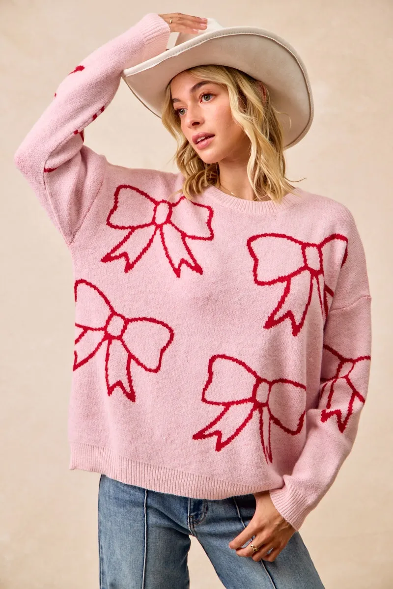 IT4765-01 | RIBBON ARTWORK COZY SWEATER TOP High Rise
