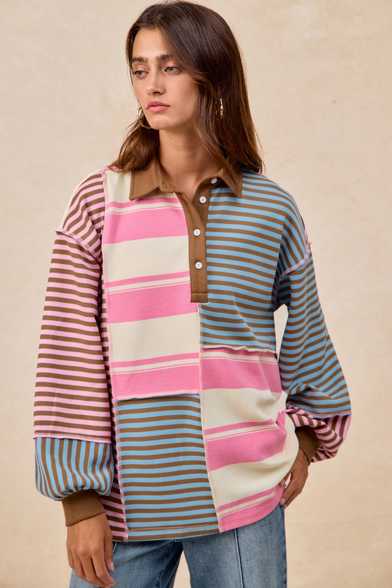 Office Ready Simple Silhouette IT4776H-01 | STRIPED MULTI COLOR BLOCK TUNIC TOP