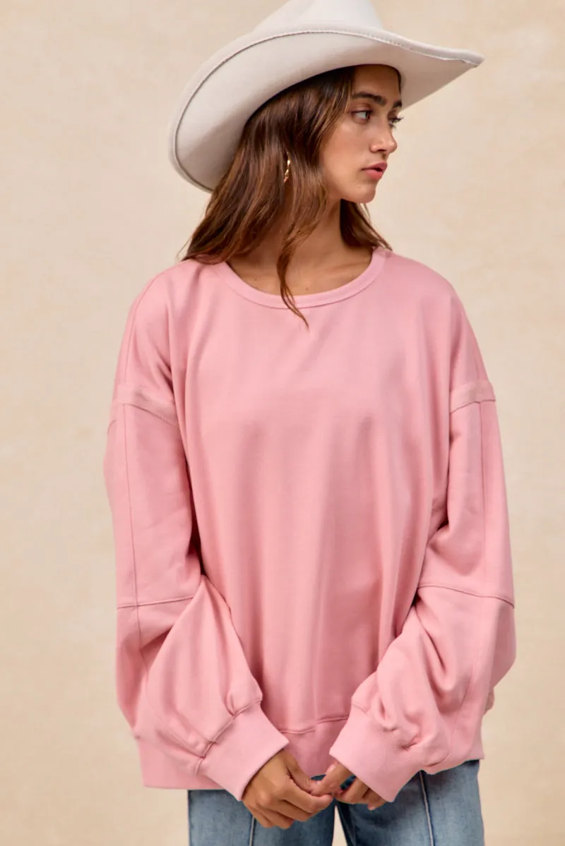 IT4780H-01 | FRENCH TERRY SWEATSHIRT WITH LOOP TEXTURE PANELS Formal Look Travel Friendly