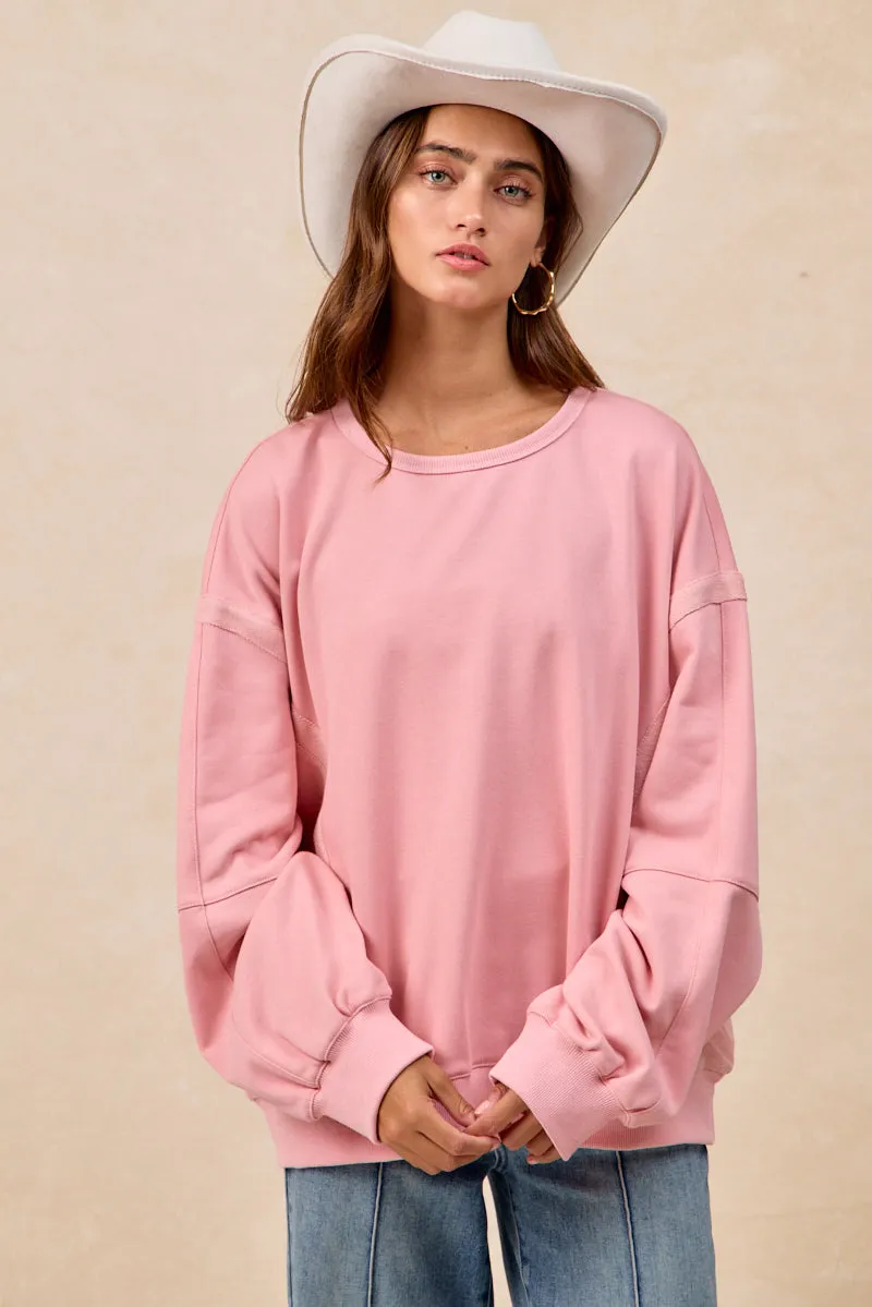 IT4780H-01 | FRENCH TERRY SWEATSHIRT WITH LOOP TEXTURE PANELS Modern Utility Basic Look