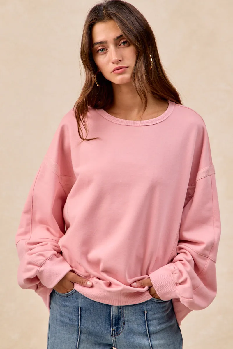 IT4780H-01 | FRENCH TERRY SWEATSHIRT WITH LOOP TEXTURE PANELS Easy Wear