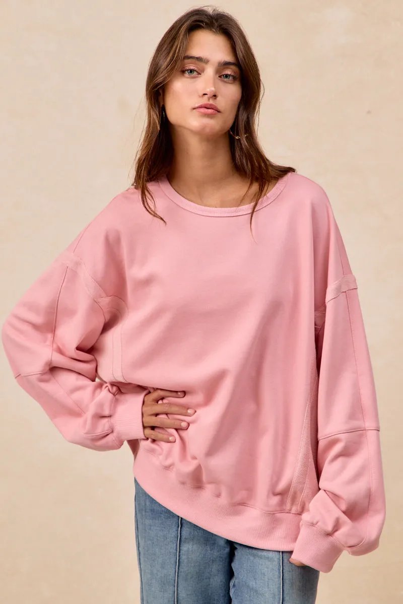 IT4780H-01 | FRENCH TERRY SWEATSHIRT WITH LOOP TEXTURE PANELS Comfy Layers