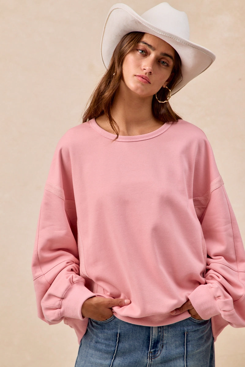 Polished Details IT4780H-01 | FRENCH TERRY SWEATSHIRT WITH LOOP TEXTURE PANELS