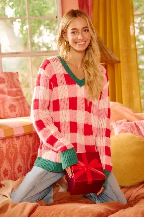 IT4786H-02 | CHRISTMAS THEME CHECKER BOARD SWEATER TOP Smooth Finish Work Comfort