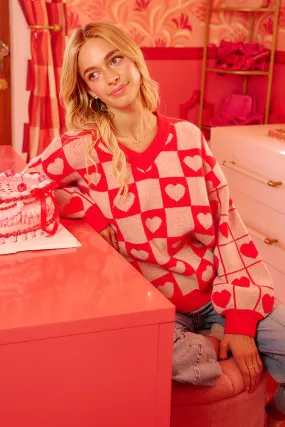 Outdoor Ready IT4794H-01 | VALENTINES THEME HEART CHECKER BOARD SWEATER TOP