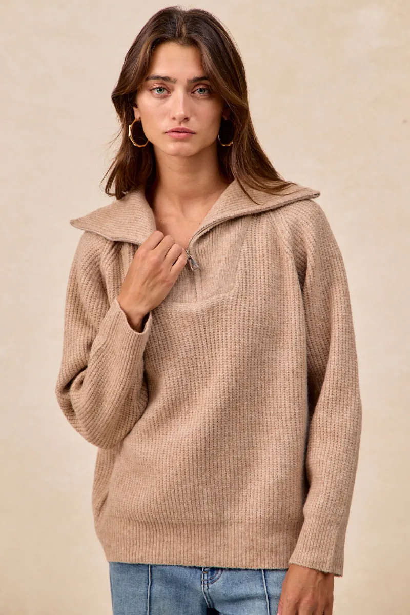 IT4796-01 | TEXTURED WIDE COLLAR SWEATER TOP Practical Everyday Fit City Wear