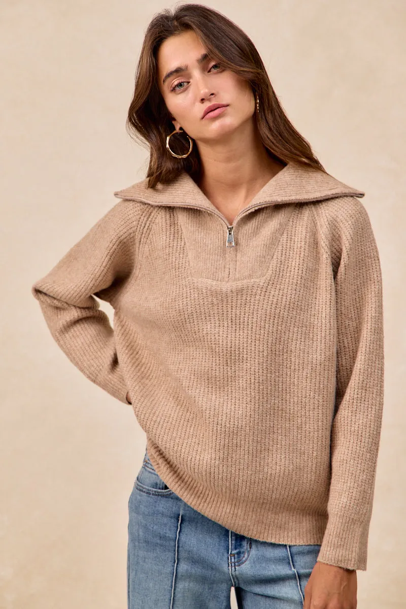 IT4796-01 | TEXTURED WIDE COLLAR SWEATER TOP All Day Fit Daily Look