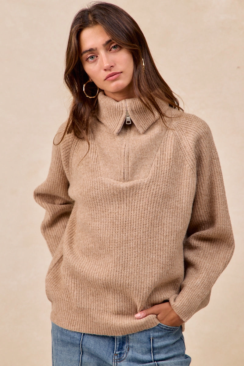 Polyester fabric Quick Move IT4796-01 | TEXTURED WIDE COLLAR SWEATER TOP