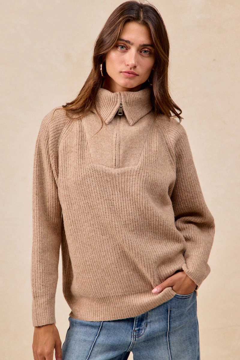 Sport Friendly IT4796-01 | TEXTURED WIDE COLLAR SWEATER TOP