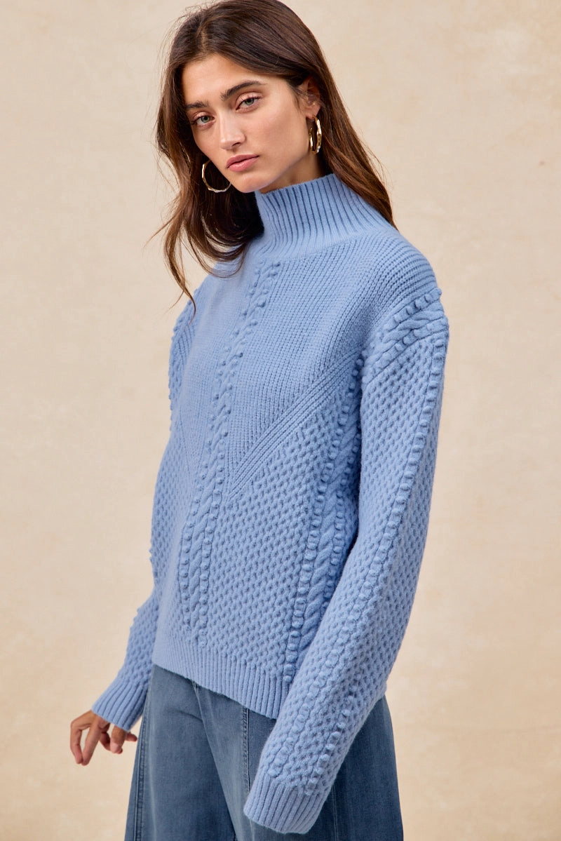 Cool Tone Casual-Look IT4799-01 | TEXTURED DOTS CABLE KNIT SWEATER TOP