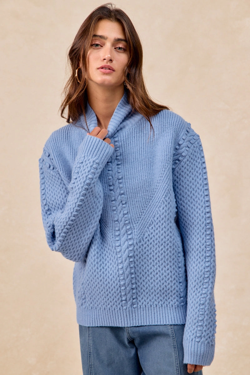 Pure Vibes Work Ease IT4799-01 | TEXTURED DOTS CABLE KNIT SWEATER TOP