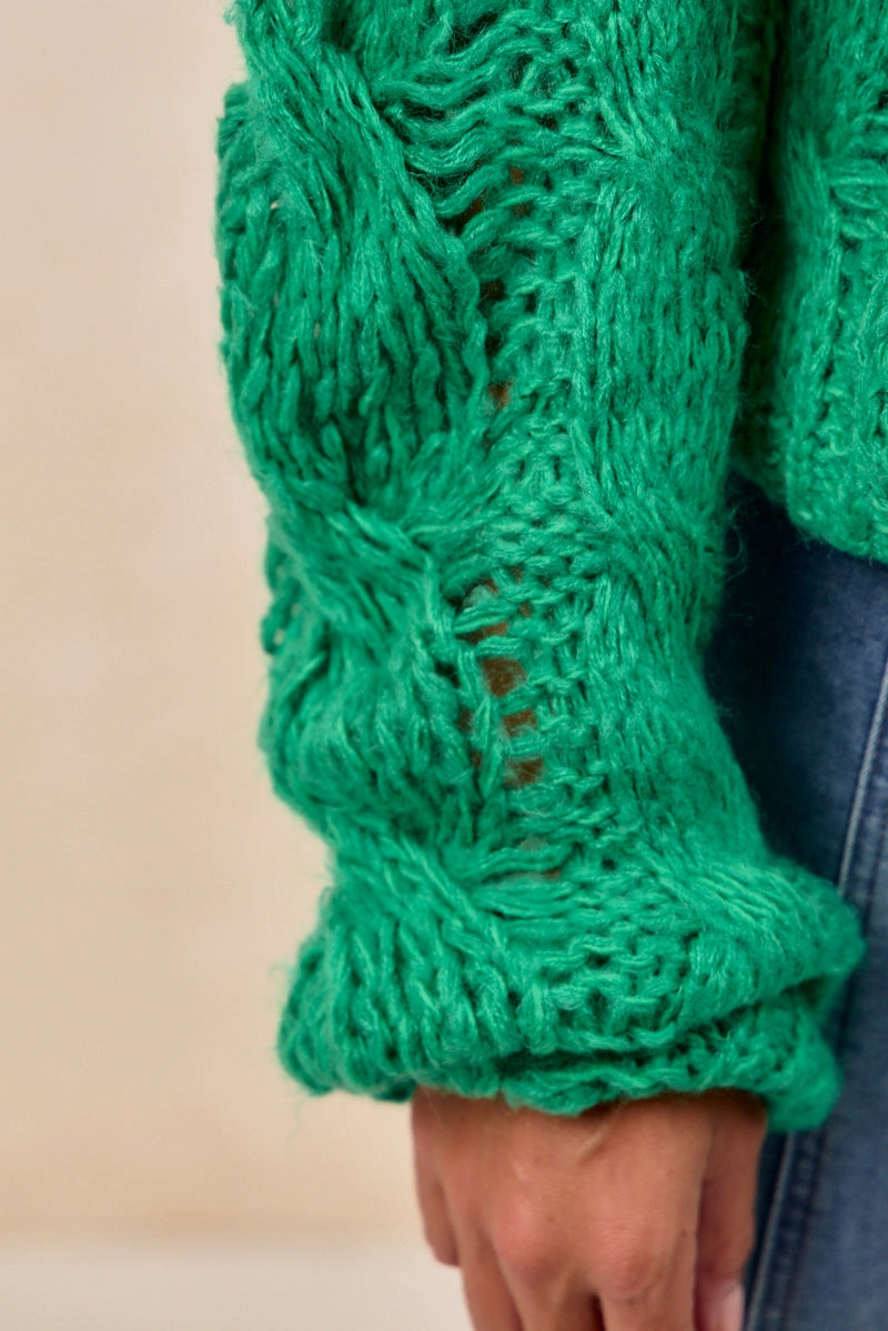 IT4815-01 | SEMI SHEER WEAVE CHUNKY CABLE KNITTING SWEATER TOP Stay Cool