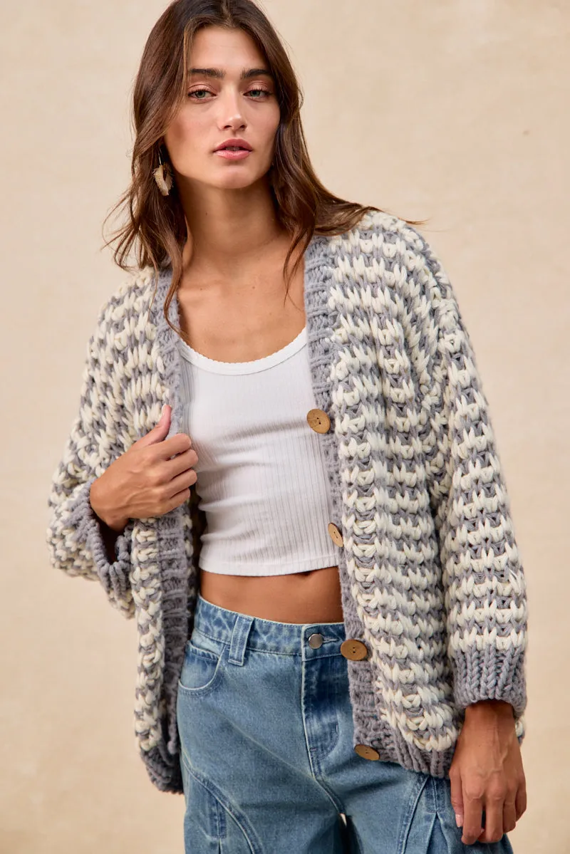 Solid shade Classic Look IT4818-01 | CHUNKY FRONT BUTTONED SWEATER CARDIGAN