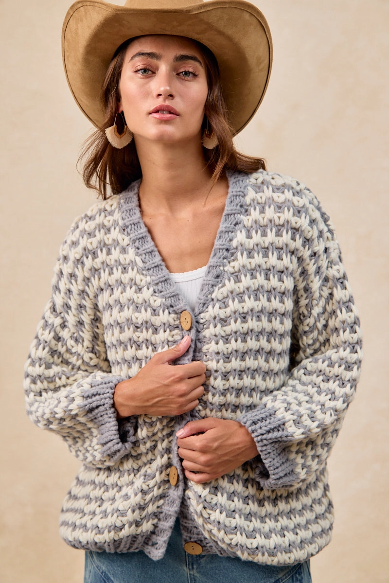 Breezy Fit IT4818-01 | CHUNKY FRONT BUTTONED SWEATER CARDIGAN