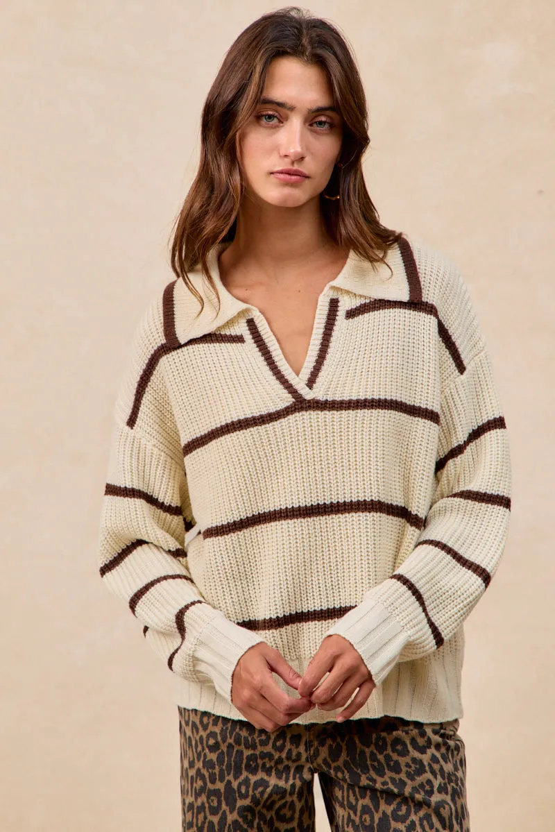IT4819-01 | CONTRAST STRIPED V NECK SWEATER TOP Sophisticated Look