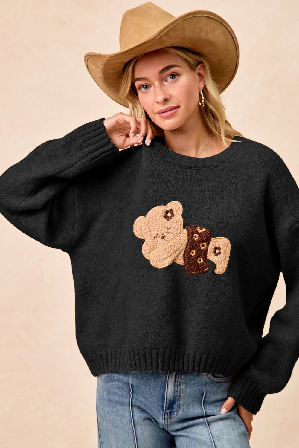 Classic Cut IT4822-01 | TEDDY BEAR PATCHED SWEATER TOP