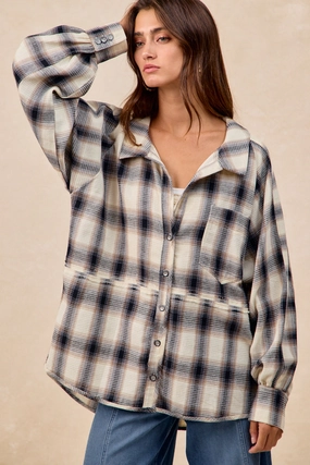 IT4834G-01 | CHECK PATTERN WAFFLE TEXTURE WOVEN SHIRT Fashionable Waist