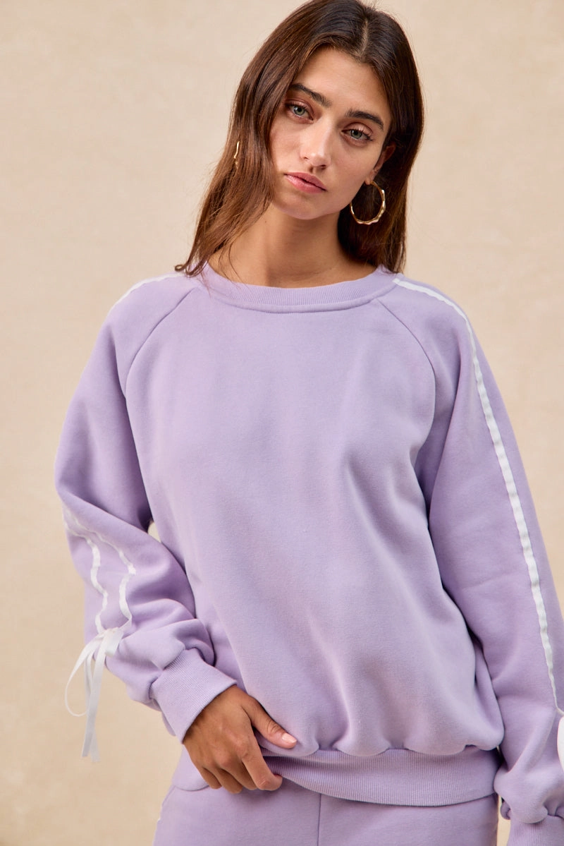 IT4866G-01 | SIDE LINED BOW DETAILS WASHED FLEECE SWEATSHIRT Regular-fit Evening Mood