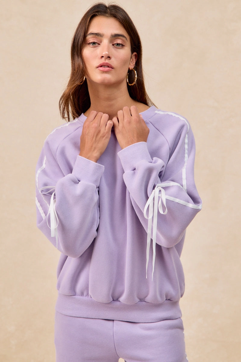 Work Comfort Contemporary Vibe IT4866G-01 | SIDE LINED BOW DETAILS WASHED FLEECE SWEATSHIRT