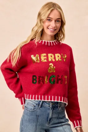 ITS1002J-01 | CHRISTMAS THEME SEQUIN LATTERING SWEATER TOP Comfy Fit