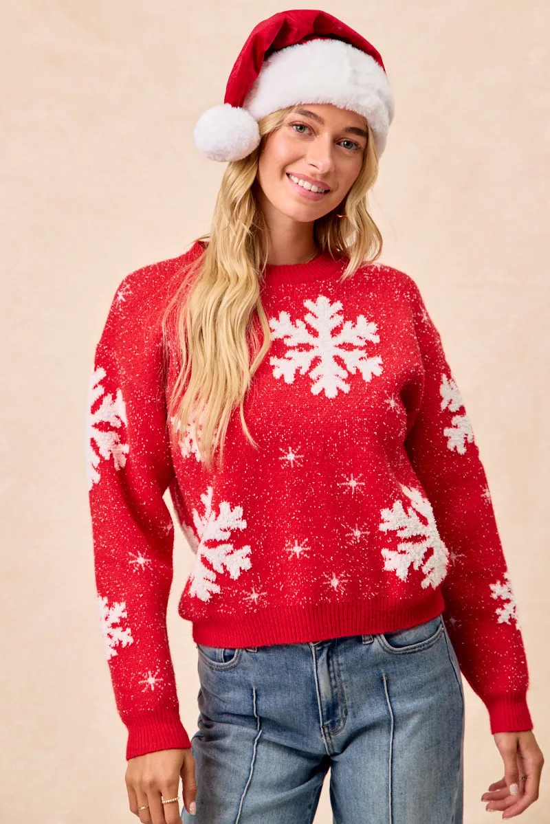 ITS1006F-01 | CHRISTMAS THEME SNOWFLOWER ARTWORK SWEATER TOP Cozy Stretch Cozy Design